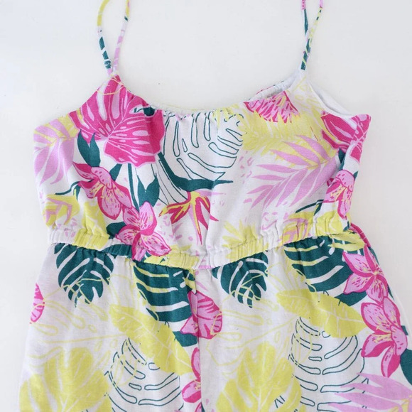 Nicole Miller White Pink Palm Leaf Print 55% Linen Wide Leg Romper M - Picture 10 of 11